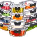 FineDine 24 Piece Glass Storage Containers with Lids - Leak Proof, Dishwasher Safe Glass Food Storage Containers for Meal Prep or Leftovers, Red