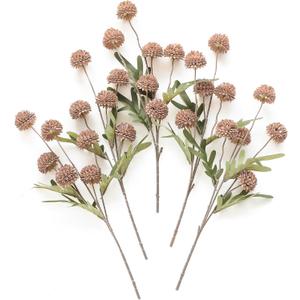 Floroom 5pcs Faux Silk Pompon Mum Artificial Flowers, Bulk Fake Mini Chrysanthemums with Stems for DIY Bouquet Centerpieces Wedding Fillers Arrangements Shower Decorations, Light Taupe