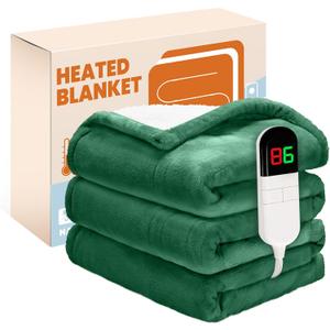 Electric Heated Blanket,Flannel & Sherpa Heated Throw Blanket 50"x60",Fast Heating Soft Fleece Blanket with 8 Heating Levels & 8H Auto Off - Forest Green