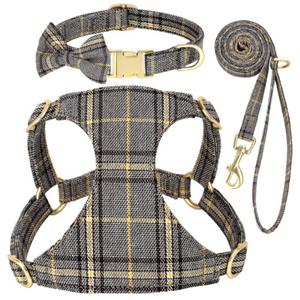 Beirui Cute Small Dog Harness Soft Adjustable Plaid Puppy Harness for Small Sized Dogs Cats Walks Parties and Photoshoots(Gray,S:Chest 17-23")