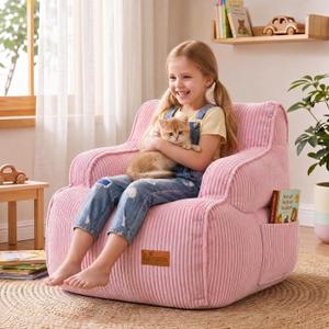 Bean Bag Chairs for Kids, Kids Bean Bag with Side Pocket-Pink, Small