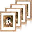 iRahmen 11x14 Picture Frame Set of 4 with Tempered Glass, Rustic Brown Frame Display 8x10 Pictures with Mat or 11 x 14 Without Mat, Wooden Photo Frames for Wall Mounting