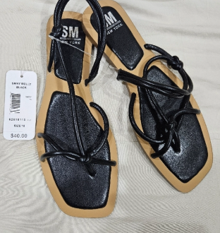 SM New York | Shoes | Black Flat Sandals With Thin Strap 10