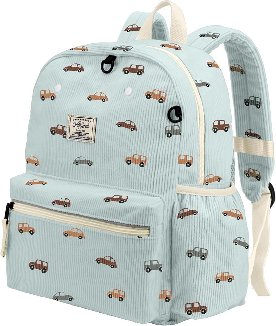Corduroy Toddler Backpack for Boys 2-5: Preschool Backpack for Girls - Cute Kids Backpack 13.5" H (Car Blue Corduroy)