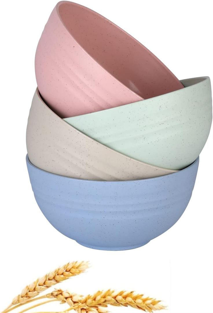 Lightweight Wheat Straw Cereal Bowls Unbreakable Dinner Dishes Bowl Set Dishwasher & Microwave Safe (Small 4 Pack 4.5')