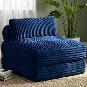 Welzona 3-in-1 Folding Sofa Bed, 34" Detachable Foldable Chair Bed Sleeper | Free Setup, Anti-slip, Plush Corduroy, Detachable Round Cushion, Convertible Sofa Bed Chair for Bedroom, Guest Room, Blue