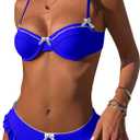 Women Y2K Bowknot Underwire Bikini Sets Cute Ruffle Cheeky Thong Bikini Sets Sexy Push up Bathing Suits Beachwear. Size M