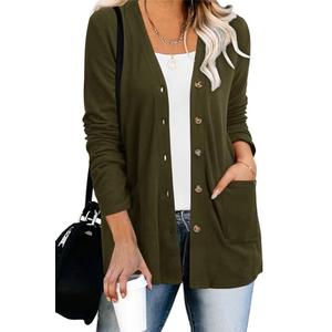 ULTRANICE Cardigan Sweaters Womens Fashion Trendy 2024 Lightweight Long Sleeve Knitted Buttons Casual Cardigans Tops Clothes Vavation Outfits with Pockets(Army Green,S)