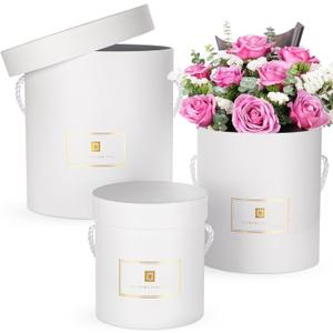 Hollyone White Gift Box with Lids Set of 3 Round Nesting Gift Boxes Cylinder for Presents 3 Assorted Sizes Flowers Arrangements Box for Gift Giving Christmas Valentine Mom Gifts Present Wrapping