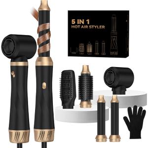 Hair Dryer Brush 5 in 1, Blow Dryer Brush Set with Air Curler Wrap Hair Styler, Negative Ionic Blow Dry Brush, Detachable Hair Tool for Curling, Volumizer,Straightener,Drying