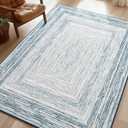 Phantoscope Washable Area Rug 4'x6' Non-Slip, Modern Neutral Boho Rugs for Living Room, Bedroom, DiningRoom, Distressed Geometric Rectangle Pattern, Low-Pile Foldable Floor Carpet, Coastal Blue/Grey