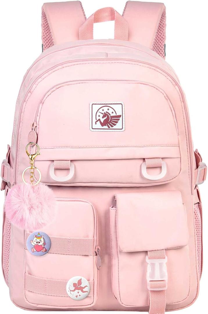 CCJPX Girls Backpack, 16 inch School Laptop Bag College Bookbag, Anti Theft Daypack for Teens Girls Students Women (Light Pink)