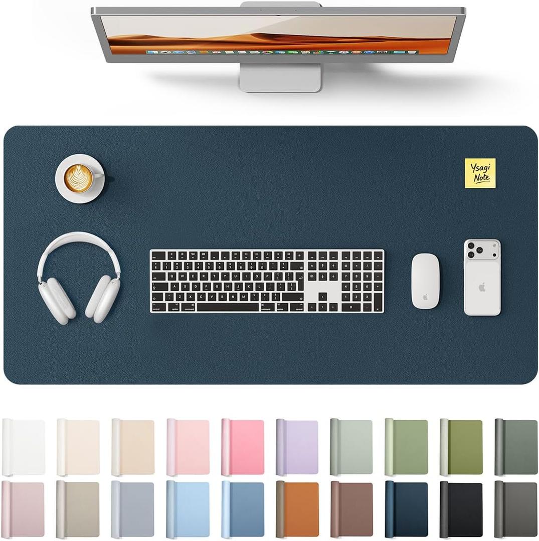YSAGi Leather Desk Protector, Office Mat, Large Mouse Mat, Non-Slip PU Leather Blotter, Laptop Pad, Waterproof Writing Pad for Office and Home (Dark Blue, 31.5" x 15.8")