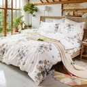 100% Cotton Duvet Cover Queen Size Vintage Floral Duvet Cover Set with Zipper Closure & Corner Ties 3 Pieces Botanical Bedding Sets Soft and Lightweight Comforter Cover for All Seasons