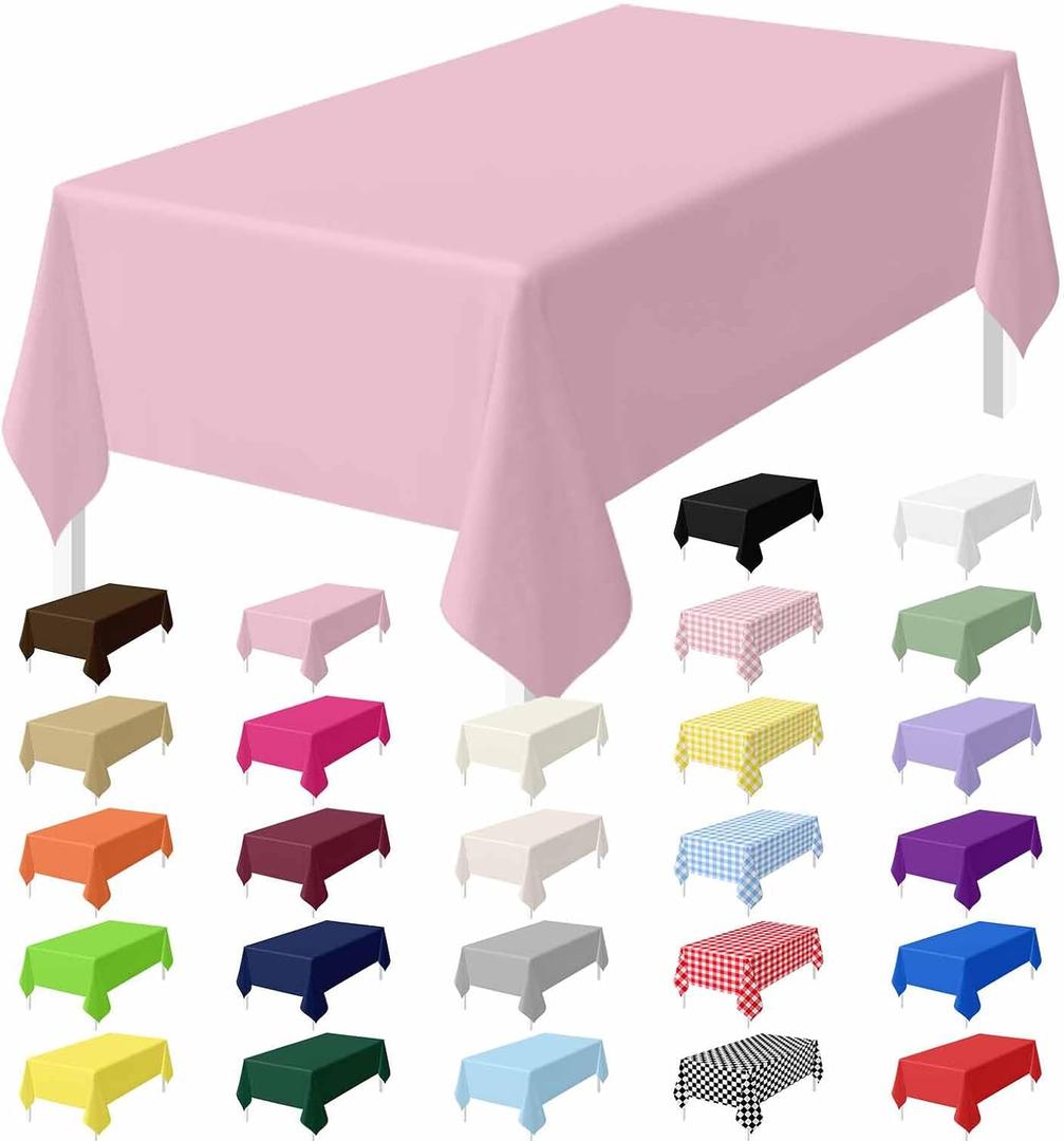 HEIPINIUYE 2 Pack Light Pink Tablecloth Disposable 54 x 108 Inch Baby Pink Plastic Table Cloth Disposable Waterproof Rectangle Table Cover for Party Birthday Camping Picnic Tablecloths