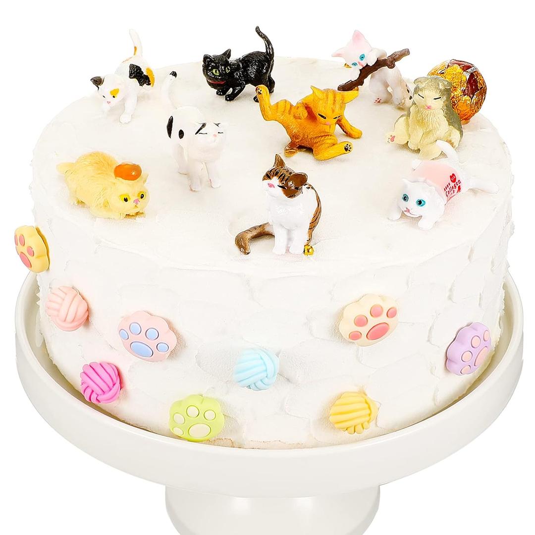 26 Pcs Cat Cake Topper Cute Figurines Happy Birthday Paw Cake Toppers Party Decoration Mini Set for Birthday Party Garden Home Shower Supplies(Cute Cat)