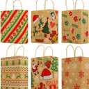 Orgrimmar 24 Pcs Christmas Gift Bags Medium Size Assorted Christmas Prints craft Paper Gift Bags with Handle 7.3x9.0x3.3 Inches for Shopping Parties Wedding Baby Shower
