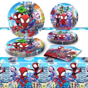 spidey Birthday Decorations, 41pcs 20 Plates, 20 Napkins and 1 Tablecover for Spi Birthday Party Supplies Decorations