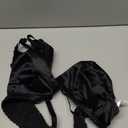 OYOANGLE Women's 2 Piece Satin Lingerie Silk Bralette Triangle Bra and Panty Thong Set (Medium, Black)