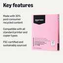 Amazon Basics 30% Recycled Color Copy Paper, 8.5" x 11", 20lb, 500 Sheets, Pastel Pink