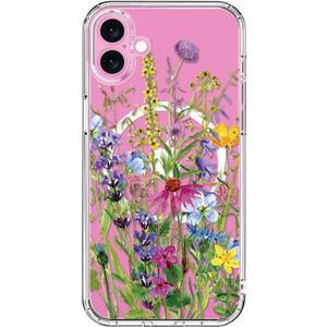 bicol for iPhone 16 Plus Case with Screen Protector - Wireless Charging Compatible, Enhanced Camera Protection - Clear Acrylic Phone Cover with Trendy Floral Design for Women - Blooming Flowers