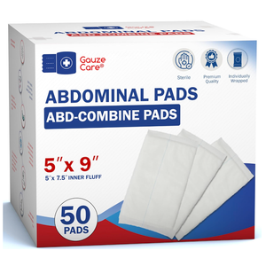GauzeCare Sterile Abdominal ABD Combine Pads| 50Pack, 5 x 9 Inches| Extra Absorbent & Thick, Individually Wrapped Wound Dressing, First Aid Pads| SurgicalGrade, Nonstick for Heavy Leakage, Post Op