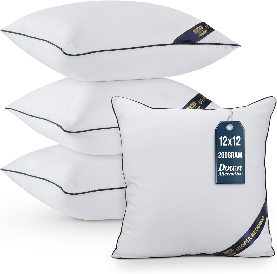 Utopia Bedding Throw Pillow Inserts (Pack of 4, White), 12 x 12 Inches Decorative Indoor Pillows for Sofa, Bed, Couch, Cushion Sham Stuffer