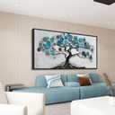 CHATYOUNG Wall Art Living Room - Large Art Teal Blue Tree Abstract Landscape Modern Paintings Black Framed Artwork for Bedroom Dining Room Office Kitchen Home Decor 58"x29"
