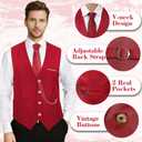 PARTTELY 1920s Mens Costume,Roaring 20s Costumes for Men,1920S Mens Outfit Accessories with Vest Hat Pocket Watch Tie Armband (Red, L)