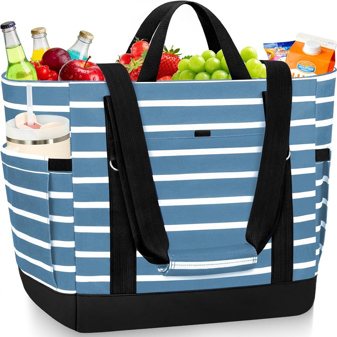 Cooler Bag Insulated, Soft Side Cooler, Reusable Grocery Bags with Zipper Closure, Thermal Leakproof Large Insulated Tote Bag for Hot/Cold Food for Grocery, Beach, Travel, Picnic