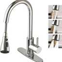Kitchen Faucet with Pull Down SprayerStainless Steel Single Handle Kitchen FaucetMultiple Modes Switch Water,1/3 Hole, Deck Plate Included (Chrome)