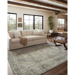 Loloi Magnolia Home by Joanna Gaines Sinclair Collection SIN-04 Natural/Sage 5'-0" x 7'-0", .25" Pile Height, Machine Washable, Area Rug