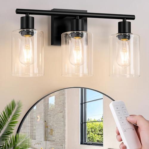 Battery Operated Wall Sconce, 3-Light Black Wireless Rechargeable Vanity Light Fixture with Remote & Bulbs, Dimmable Modern Indoor Non-Hardwired Wall Mounted Lamp for Bedroom, Living Room, Bathroom - Amazon.com