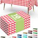 Pureegg Plastic Table Cloth Disposable 10 Pack, 54 x 108 Inch Table Cloths, Party, Picnic, Decorative Gingham Tablecloths, Rectangle, Red and White Checkered Cover, Leakproof & Sturdy, Red Plaid