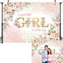 A Sweet Little Girl is on Her Way Banner Backdrop 2.1x1.5m Sweet Girl Baby Shower Photography Background Pink Floral Sweet Baby Shower Party Decorations Photo Booth Props