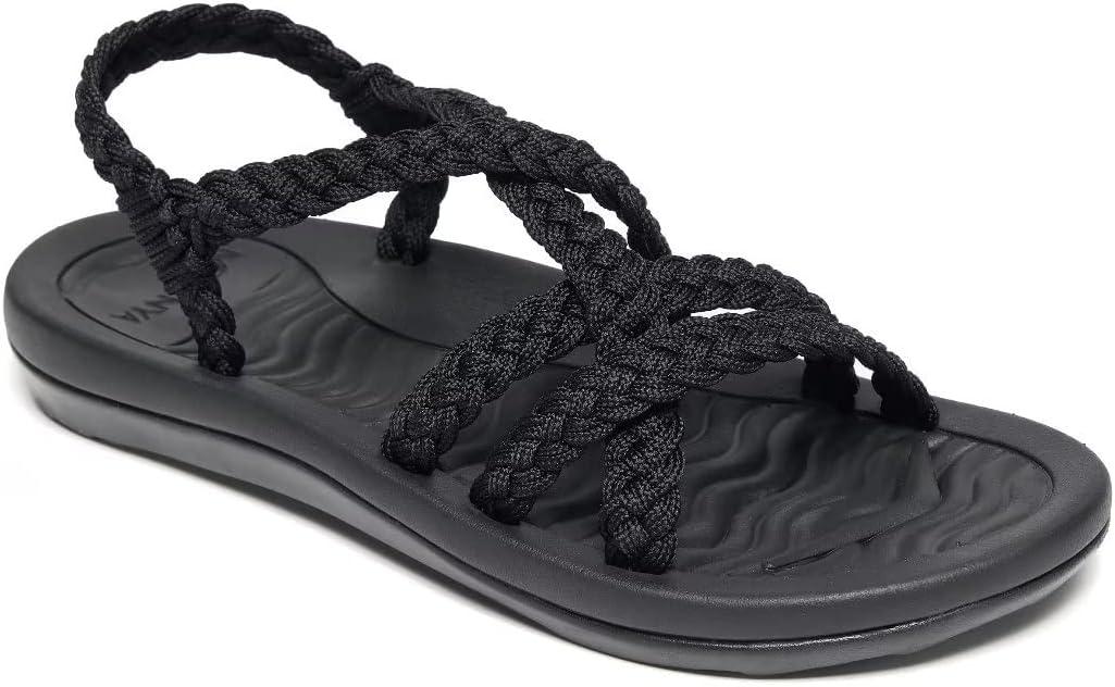 MEGNYA Women's Comfortable Walking Sandals with Arch Support, Athletic Hiking Sandals with Handmade Straps, Outdoor Soft Water Sandals for Beach Poolside Travel Camping (10, Black)