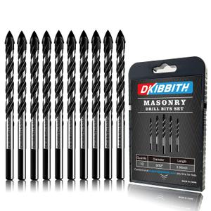 10-Piece 5/32" Masonry Drill Bits for Tile Glass Ceramic Wall Brick Stone Soft-Metal Wood, 1/4 Inch Concrete Drill Bits Cement Drill Bit Set, 3-Flat Shank, YG8 Carbide Tungsten Steel Alloy Tip 4mm