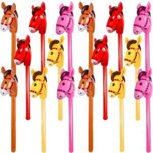 16 Pack 40 Inch Inflatable Stick Horse Bulk Children Blow Up Pony Stick Balloon Inflatable Horsehead Stick for Kids Birthday