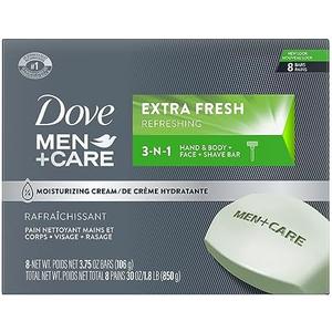 DOVE MEN + CARE 3 in 1 Bar Cleanser for Body, Face, and Shaving Extra Fresh Body and Facial Cleanser More Moisturizing Than Bar Soap to Clean and Hydrate Skin 3.75 Ounce (Pack of 7)