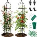 2 Pack Obelisk Trellis for Climbing Plants Outdoor - Heavy Duty Plastic Coated Steel Garden Arch Metal Trellis - Rustproof Tomato Cage Vertical Plant Support for Vines Vegetable Flower Indoor