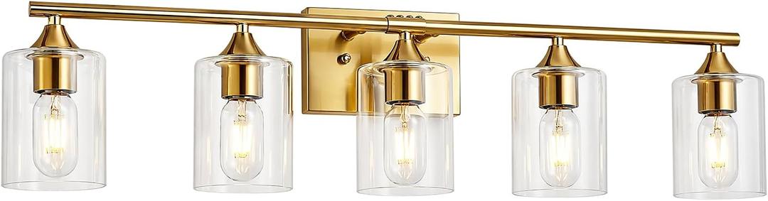 5 Light Bathroom Vanity Light Brushed Gold,32" Bathroom Light Fixtures,Gold Wall Sconces for Living Room Bedroom,E26 Base