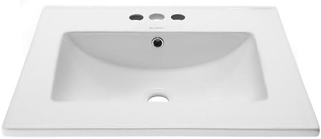 Swiss Madison Well Made Forever SM-VT324-3 Ceramic Vanity Top Sink 24" with Three Faucet Holes, Glossy White