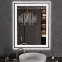 LOAAO 28"X36" LED Bathroom Mirror Black Framed, Anti-Fog, Dimmable, Lighted Bathroom Vanity Mirror for Wall, Memory Function, Tempered Glass