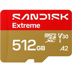 SANDISK 512GB Extreme microSD UHS-I Card - Up to 245MB/s Read Speed and 170MB/s Write Speed, 5.3K Video, 4K UHD Video, high-Performance for Action cams, Drones, Android Devices - SDSQXH9-512G-GZ6MA