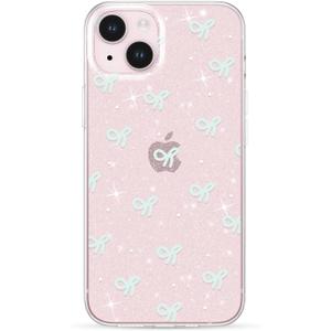 ZTOFERA for iPhone 14 Plus/15 Plus Case Glitter,Cute Clear Ribbon Bow Tie Aesthetic Phone Case,Sparkly Bling Trendy Soft Shockproof Protective Phone Cover for Women Girls,Light Pink