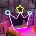 Moneter Anime Crown Mirror with Neon Signs, Wall Mount, Lighted & Neon Signs, Classic & Modern Style, 13.4 x 16 Inches