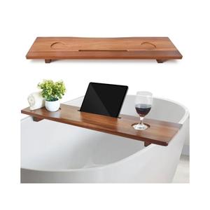 Luxe Premium Acacia Wood Bathtub Tray Caddy with Adjustable Legs, 35x9 Inch Large Wooden Bath Tub Board, Anti-Tipping Bath Shelf Over Tub, Bathtub Accessories