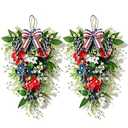 2 Pack 21'' Patriotic Teardrop Swag Wreaths Artificial 4th of July Hanging Swag for Cabinets Red White Blue Floral Navy Blue Berries for Independence Day Memorial Day Front Door Porch Window Wall
