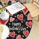 Valentines Day Round Tablecloth Fitted Best for 40"-44" Black Red Heart Table Cloth Vintage Elastic Edge Water-Resistant Washable Love Decoration Table Cover for Party Picnic Indoor Decor