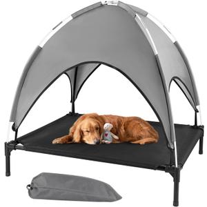 Elevated Outdoor Dog Bed with Canopy, Raised Dog Cot with Shade, Waterproof Dog Tent for Medium Small Dogs Portable Cooling Pet Bed with Breathable Mesh for Camping Beach, L